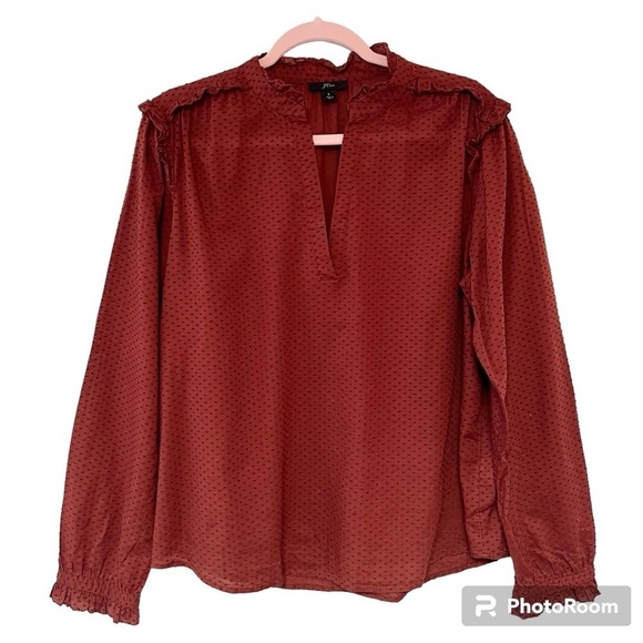 J. Crew Ruffle-trim V-neck Popover in Clip Dot Style AJ033 Size Large - Picture 11 of 11